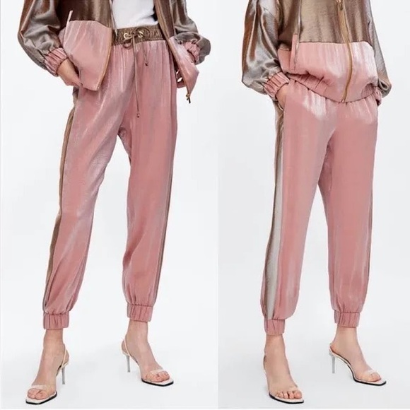 Zara Rose Gold Metallic Joggers - Picture 1 of 9